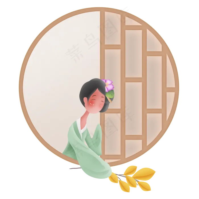 古风秋季窗子里的少女(2000X2000(DPI:299))psd模版下载
