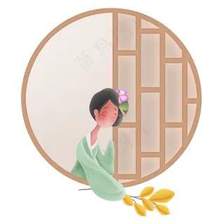 古风秋季窗子里的少女