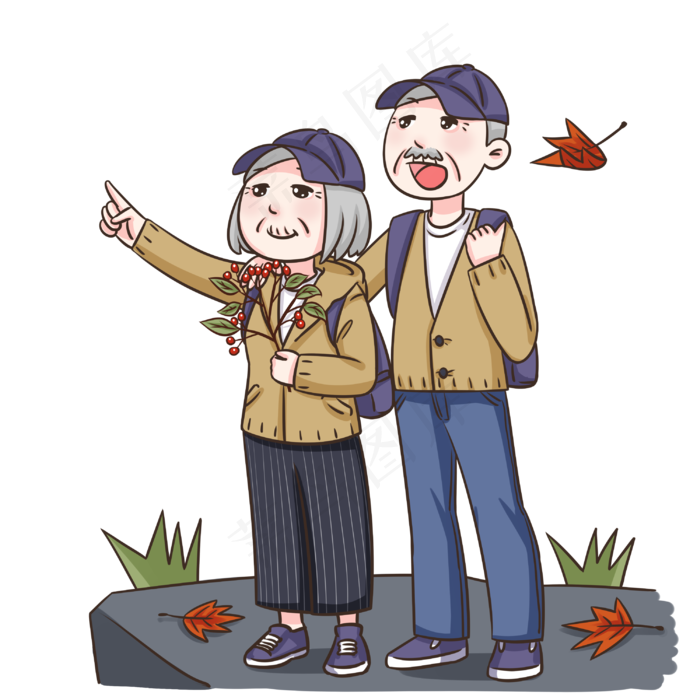 老夫妻登高赏菊插画