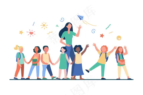 带着快乐孩子的年轻老师