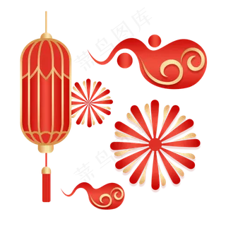 新年红金祥云烟花灯笼