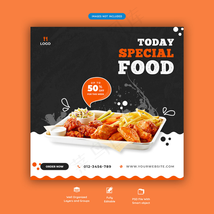 美食菜单和餐厅社交媒体横幅banner模板