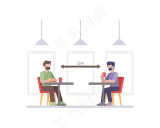 餐厅通过做顾客之间的社交距离来实践安全健康协议桌椅插图