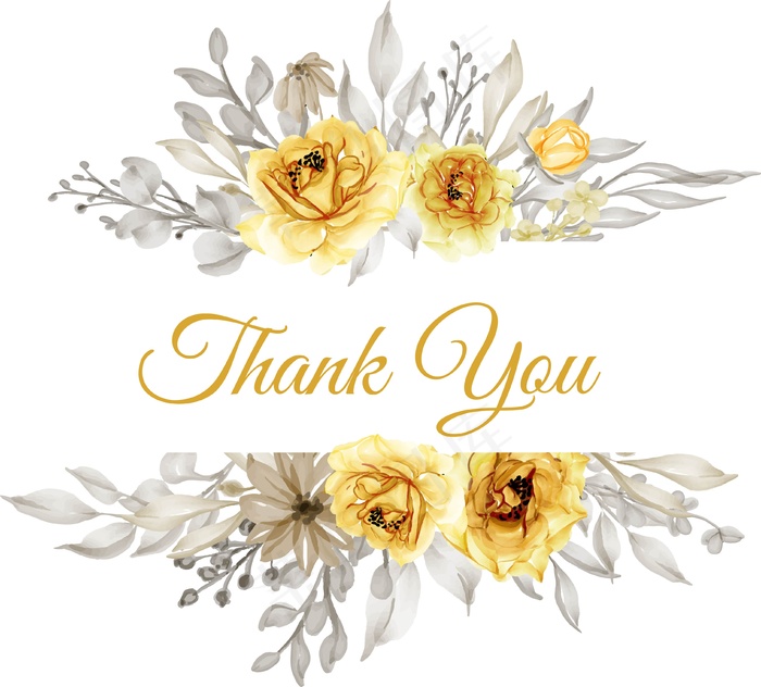 水彩金黄色玫瑰花谢谢