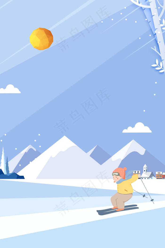 清新冬季滑雪运动海报背景