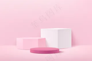 摘要淡粉色立方体六边形和圆形产品在现代网站上的展示。