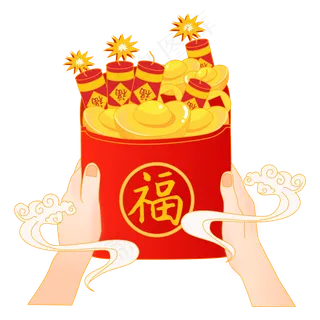 新年国潮手捧红包矢量图