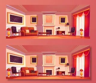 带壁炉的老式豪华客厅内饰