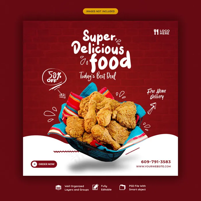 美食菜单和餐厅社交媒体横幅banner模板psd模版下载