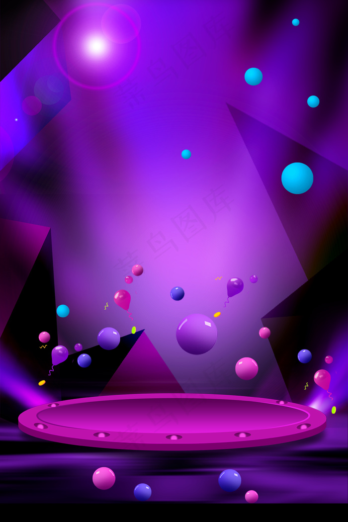 双十一立体舞台球体多边海报