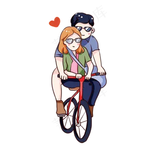 手绘卡通骑车的情侣