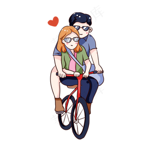 手绘卡通骑车的情侣