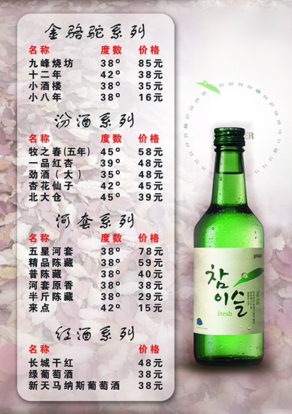 餐厅酒水单psd模版下载