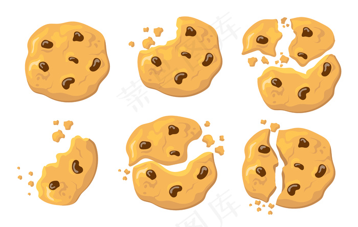 碎燕麦曲奇套装。传统的美国饼干，巧克力酥脆，白色。家庭烘焙食品、食谱、小吃概念说明