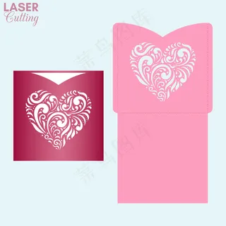 情人节卡片心形口袋信封模板。