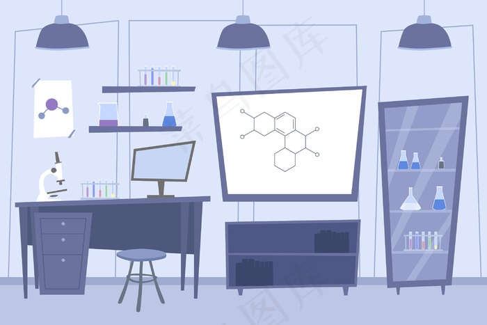 带有科学元素的卡通实验室eps,ai矢量模版下载
