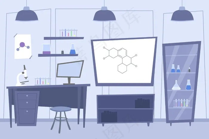 带有科学元素的卡通实验室eps,ai矢量模版下载