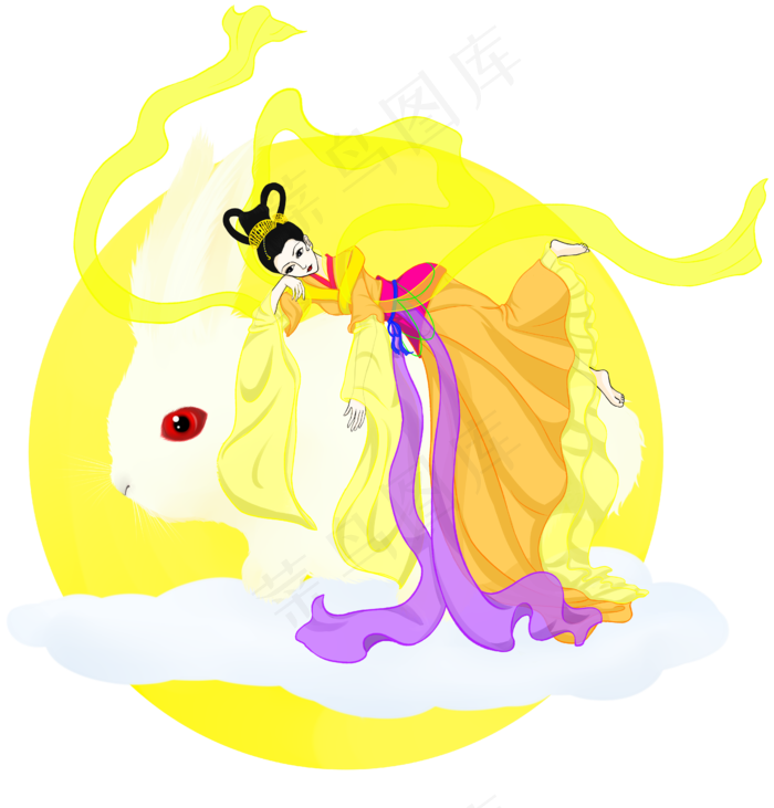 中秋节彩色手绘嫦娥PNG(4488X4688(DPI:300))psd模版下载
