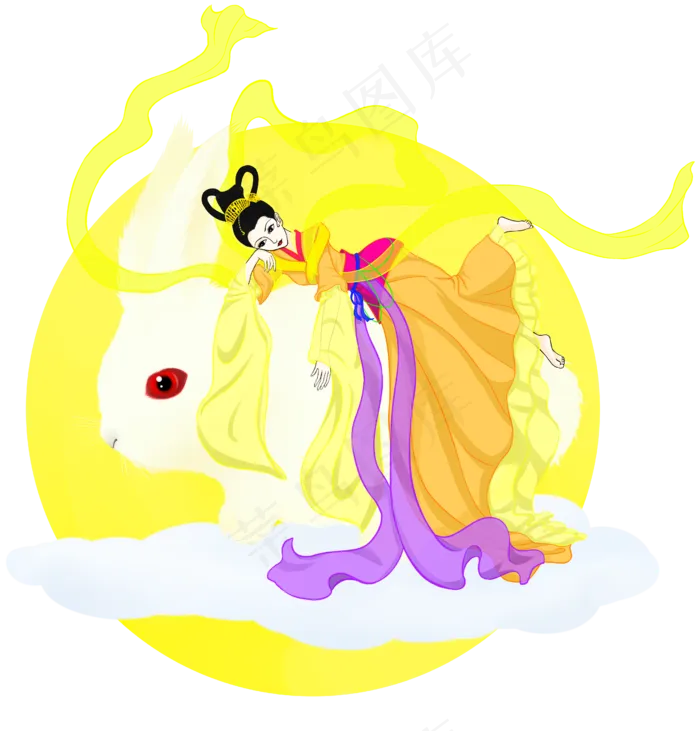 中秋节彩色手绘嫦娥PNG(4488X4688(DPI:300))psd模版下载