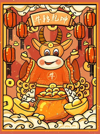 牛年插画 牛年海报 新春海报