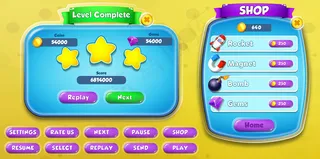 休闲卡通儿童游戏ui级完成和商店菜单弹出按钮和加载栏