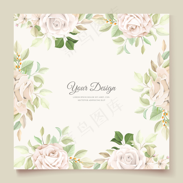 带美丽玫瑰的婚礼请柬