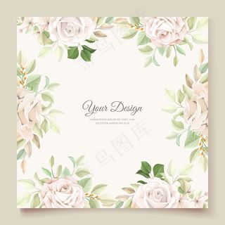 带美丽玫瑰的婚礼请柬