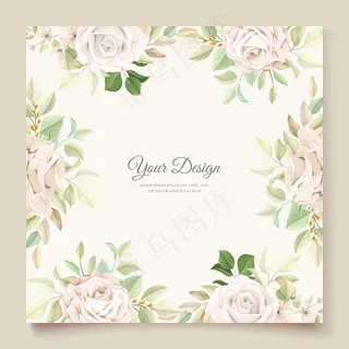 带美丽玫瑰的婚礼请柬