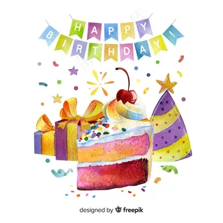 生日快乐花环蛋糕和礼物