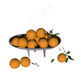 一盘带绿叶的大橘子