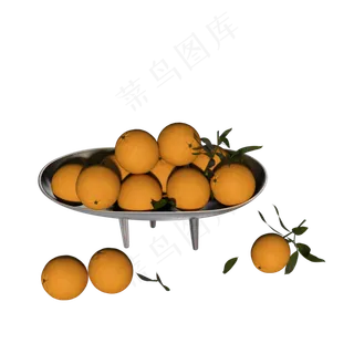 一盘带绿叶的大橘子