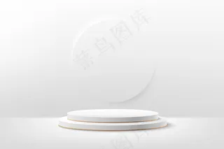 抽象的白色和金色圆形产品展示。