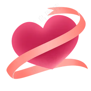 玫红色唯美七夕彩带爱心