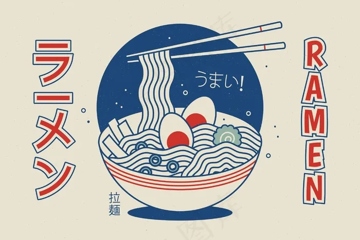 复古拉面汤背景eps,ai矢量模版下载