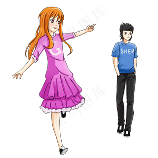 手绘文艺情侣牵手爱情