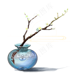 新年绿色新梅新中式玻璃花瓶梅花