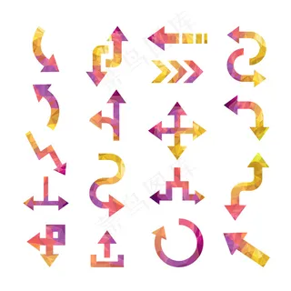 彩色水晶箭头设置在白色背景上