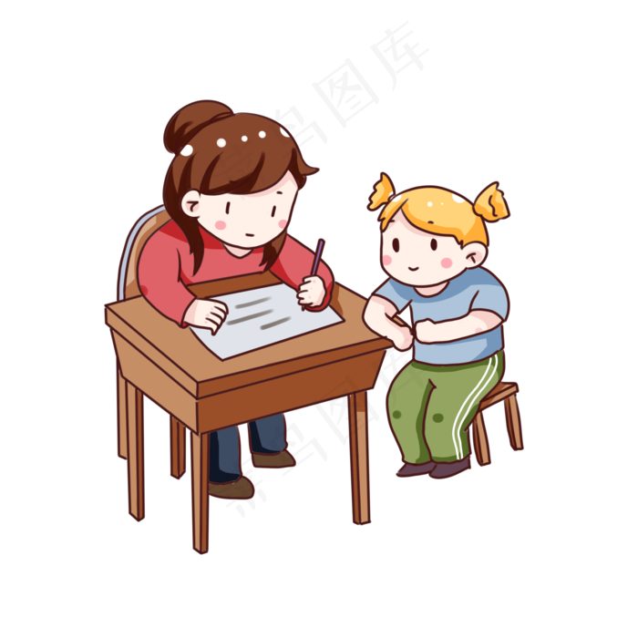 手绘卡通教师节教学生书法