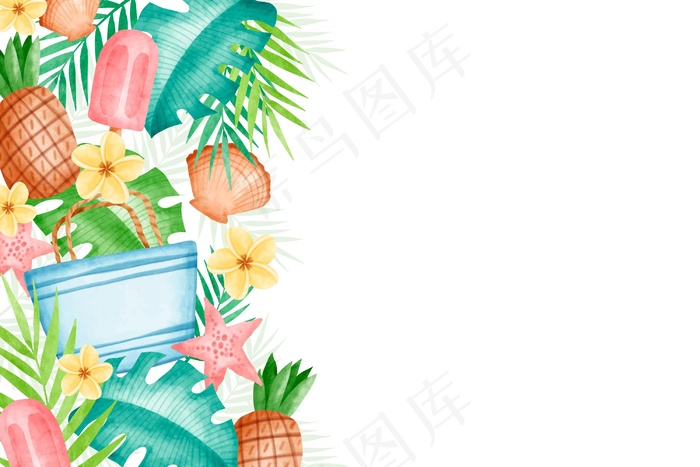 水彩画夏季壁纸设计eps,ai矢量模版下载