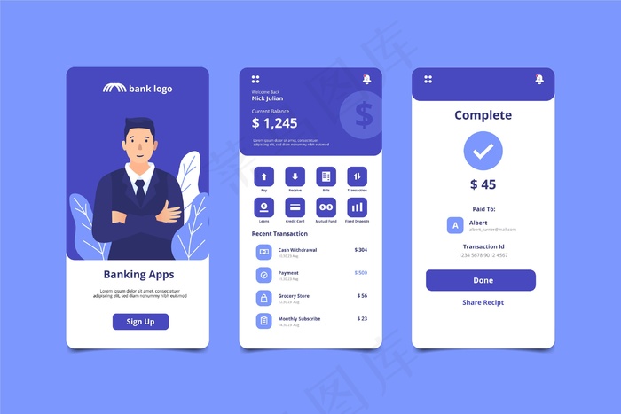 银行应用程序app界面屏幕eps,ai矢量模版下载