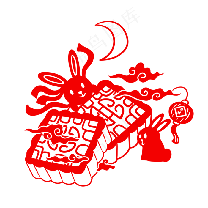 中秋月饼玉兔剪纸(3000X3000(DPI:300))psd模版下载
