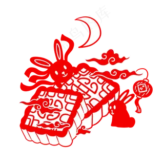 中秋月饼玉兔剪纸