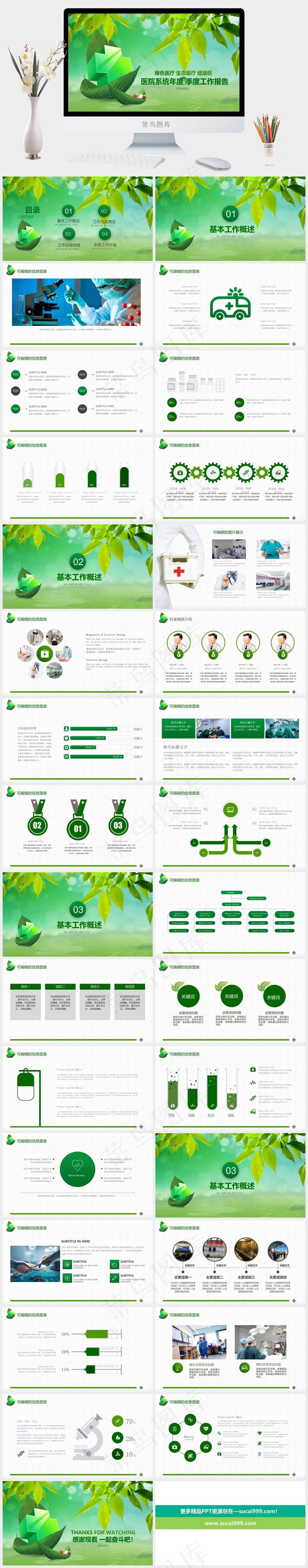 绿色医疗护理季度工作报告通用PPT模板