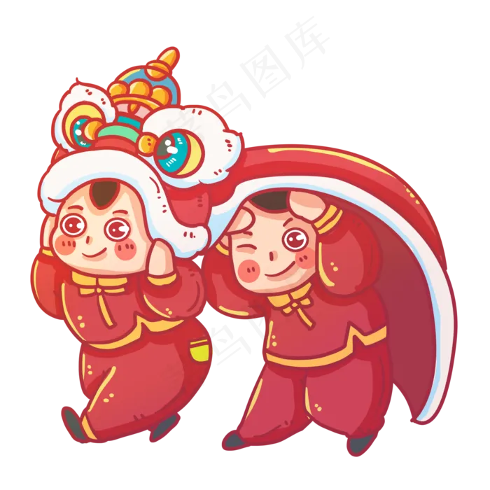 两个舞狮的小男生(2000X2000(DPI:300))psd模版下载
