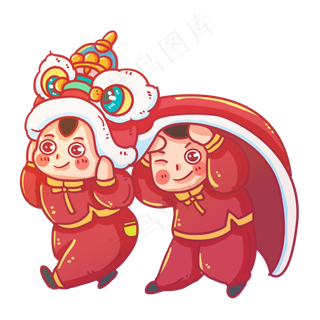 两个舞狮的小男生