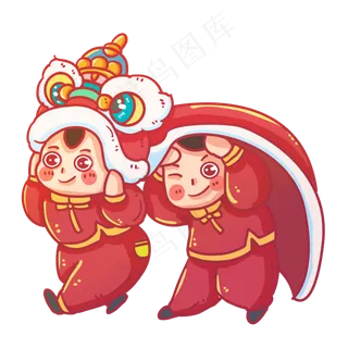 两个舞狮的小男生