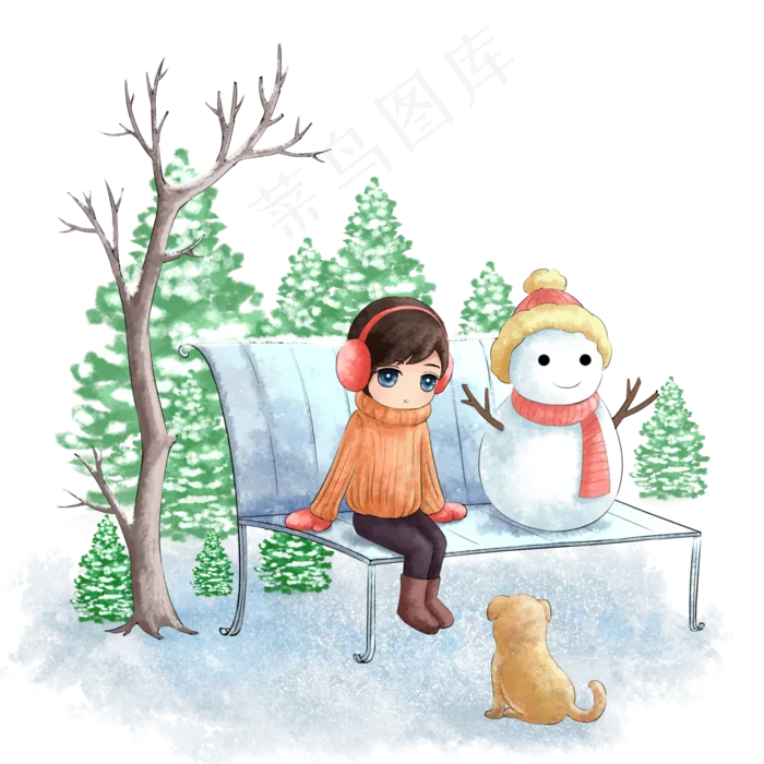 冬季卡通雪人漫画,免抠元素(2000*2000px 300 dpi )psd模版下载