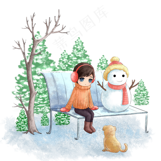 冬季卡通雪人漫画,免抠元素