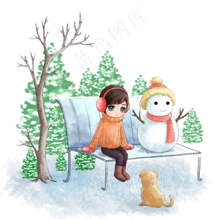 冬季卡通雪人漫画,免抠元素