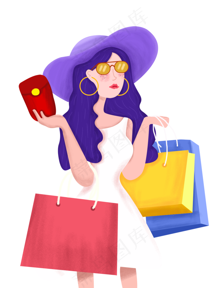 卡通双十一购物狂欢一共几个插画